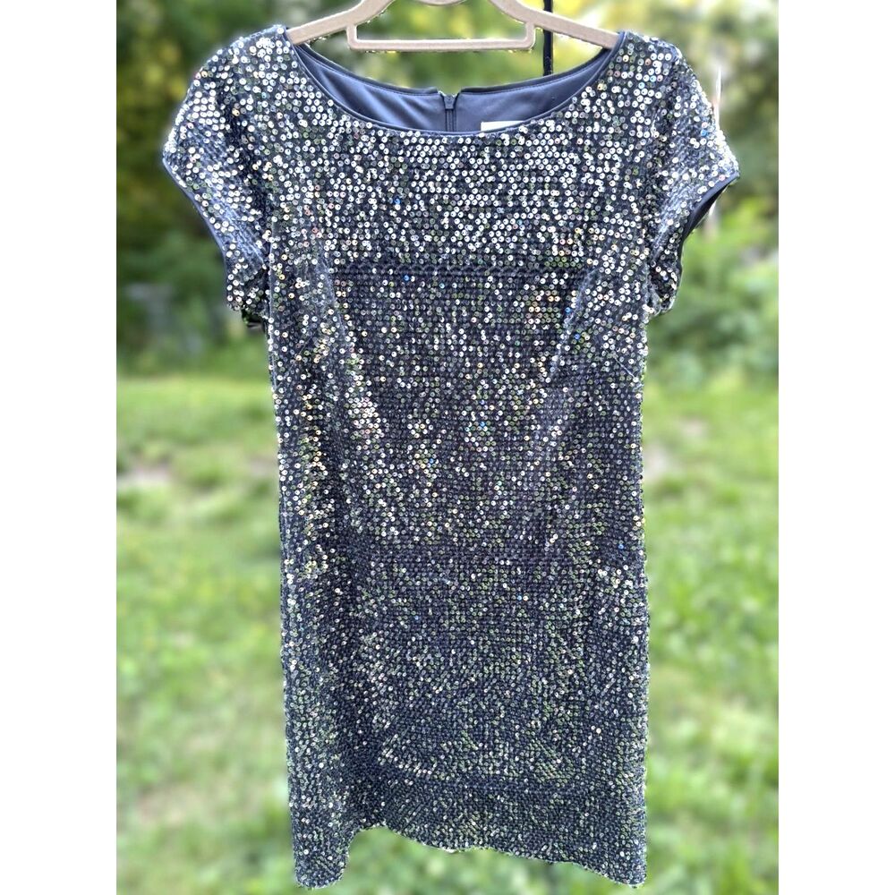 Eliza J Size 8 Silver Gray Sequin Cocktail Dress Sheath Party Evening Glam READ